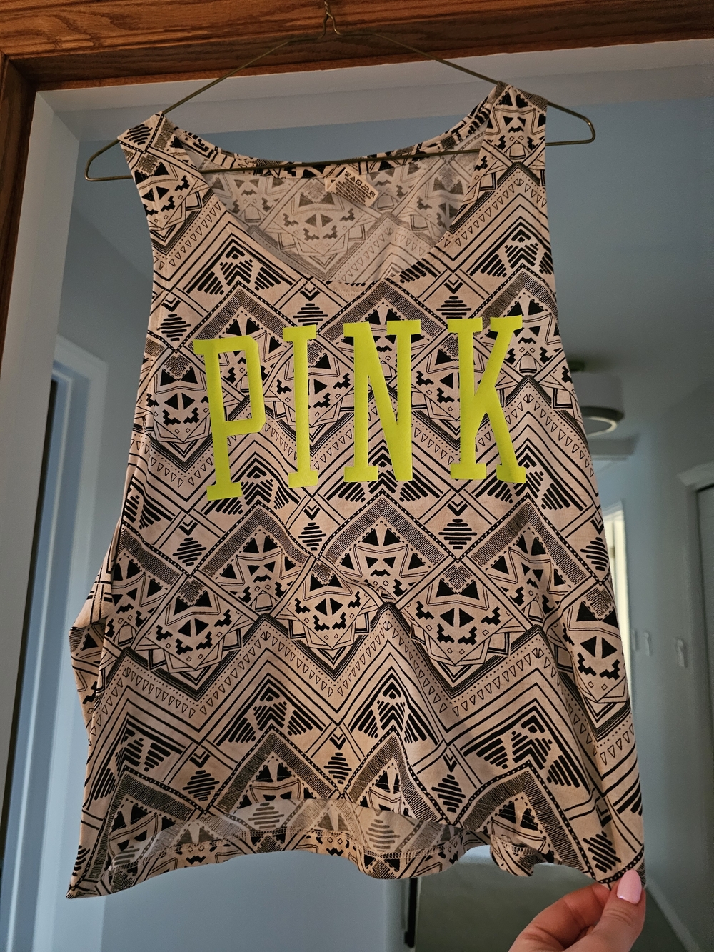 PINK Neon Yellow Logo Tribal Print Tank Top